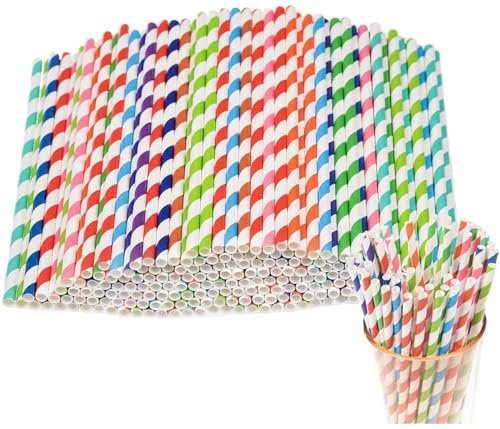 dhaikkkd 200 Colorful Straws Paper 100% Biodegradable Straws Nature Drinking Tubes Children Paper Tubes Suitable for Juice Drinks Cocktails Milk moothies 197mm×6mm