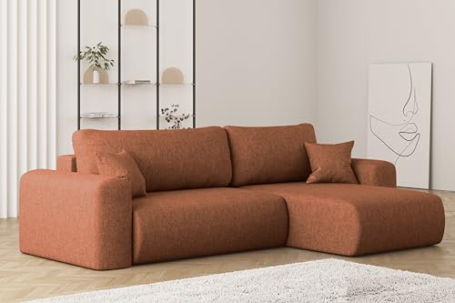 Kaiser Möbel, Sofa mit schlaffunktion, mit Bettkasten, Schlafsofa Capri, Designer Sofa, Modern Design Couch, Polsterecke, Freistehend, Stoff Verita Kupfer Rechts