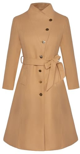 GRACE KARIN Eleganter A-Linien-Mantel mit Reverskragen und Taschen Einreihiger Mantel mit Gürtel Khaki XL