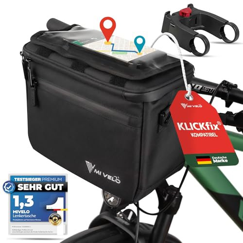 MIVELO Lenkertasche Fahrrad für KLICKfix - inkl. Adapter - Fahrradtasche Lenker - wasserabweisend & geräumig - Lenkertasche - Tasche Lenker - E-Bike tauglich - mit Handyfach