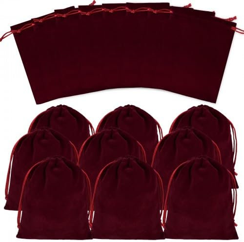 Dokeno 20 Stück Samtbeutel, Samt Schmuckbeutel, Tunnelzug Schmuck Beutel, Samtbeutel Mit Kordelzug, Samtbeutel Schmuckbeutel, Weicher Samtbeutel für Hochzeit, Schmuck, Party 12x15CM(Weinrot)