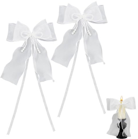 nbeads 2 Stück Tropfschutz Taufkerzen, Organza Tropfschutz Kommunionkerze mit Perle Tropfenfänger für Kerzen Wachs-Tropffänger für Kommunion Taufe Hochzeitskerzen, Weiß