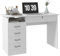 HOMCOM - Mesa de Ordenador y Estudio con Bandeja Grande, 5 Cajones, 1 Compartimento Abierto, Cajón con Cerradura, Moderno, 110 x 50 x 76 cm, Color Blanco