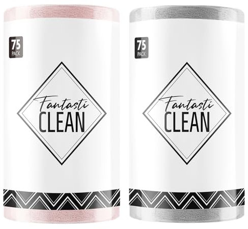 Fantasticlean Microfiber Cleaning Cloth Rolls-150 Sheets,12x12(Pink,Grey)