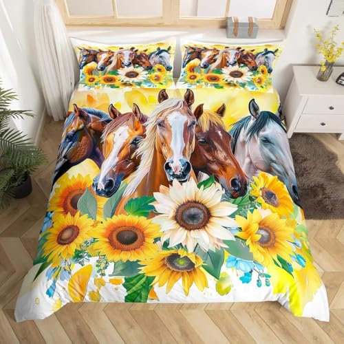 NDXRWDZR Bettwäsche 155x220 Pferd Bettwäsche-Set mit Reißverschluss Schließung für Kinder Weicher Atmungsaktive Mikrofaser Bettbezug + 2 Kopfkissenbezug 80x80 cm