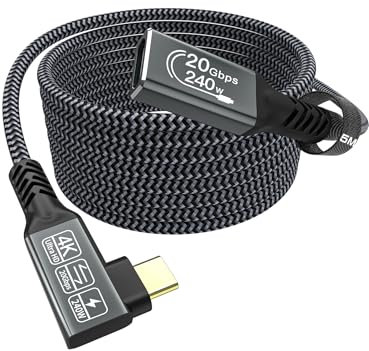 CAKOBLE alargador usb c 5m,extension usb c 3,2 240W 48V/5A 20 Gbps cable usb c macho hembra Vídeo 4K@60Hz,codo usb c macho hembra compatible con iPhone 16/15 Pro Max,MacBook Pro,Galaxy S24/S23