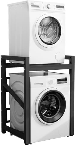 Set impilabile per lavatrice, supporto regolabile, per lavatrice, asciugatrice, 3 altezze, capacità di carico 300 kg, scaffale sopra la lavatrice, per bagno, balcone, lavanderia (nero)