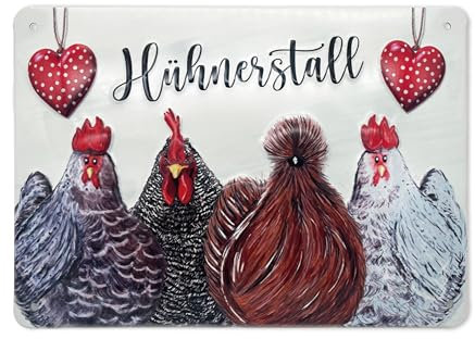 Eivolution Dekoschild Hühnerstall - Charmantes Metallschild mit Hühner-Motiv - Landhaus Deko für Haus & Garten - Nostalgisches Vintage Schild - Wetterfest & Langlebig