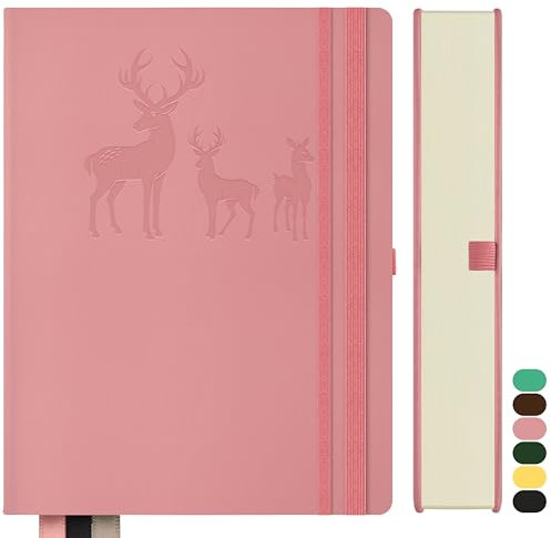 Qefuna Notebook A5 foderato, Bullet Journal A5 blocco note spesse, 360 pagine, copertina rigida in pelle, 100gsm carta foderata per donne uomini ufficio scuola diario, 14,5 x 21cm, rosa