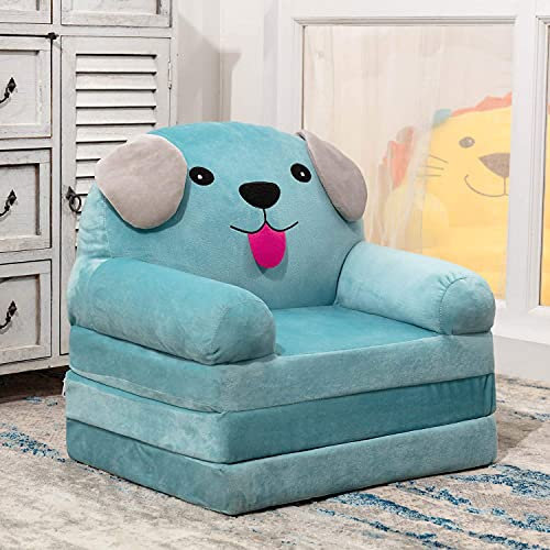 BYBYME Ausklappbarer Kindersessel, Schlafsofa – Faltbarer Kleinkindersessel, Liege für 1–3-jährige Kinder – süßes klappbares Schlafsofa, Couch-Sessel für Spielzimmer, Schlafzimmer (Süßer Welpe)
