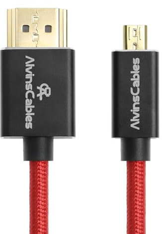 Alvin's Cables 8K 2.1 Micro HDMI to HDMI Coiled Cable for Atomos Ninja V, 8K@60Hz 4K@60Hz High-Speed HDMI Cable for Sony A7RIII A7II A7M3, for Canon R5 M6, for FUJIFILM X-T4 X-T3, Braided Red