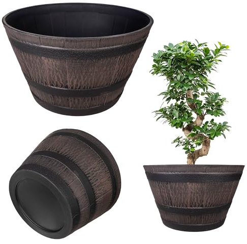 KADAX Ø50 cm – Pot de Fleurs décoratif, Plastique Imitation Bois (Gris foncé)