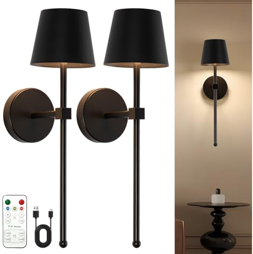 EIDEARAY Lampada da parete a batteria per interni, lampada da parete con batteria, lampada da parete senza collegamento di alimentazione, lampada a LED per esterni senza fili (2 pezzi)