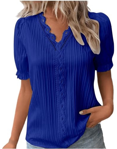 Outlet Angebote Tshirt V Ausschnitt Elegante Oberteile Spitzen Sommer Bluse Tops Für Frauen Kurzarm T-Shirts Lässige Basic Tops Tunika Oberteil Meine Monatsabrechnungen Einsehen