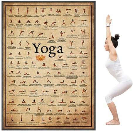 Yoga-Workout-Plakat - Fitness-Poster für Dehnung, Pilates, Krafttraining | Yoga-Übungskarten für Männer, Frauen, Kinder mit Ganzkörper-Posen zur Muskelkräftigung, Stressabbau und Körperhaltungskorrekt