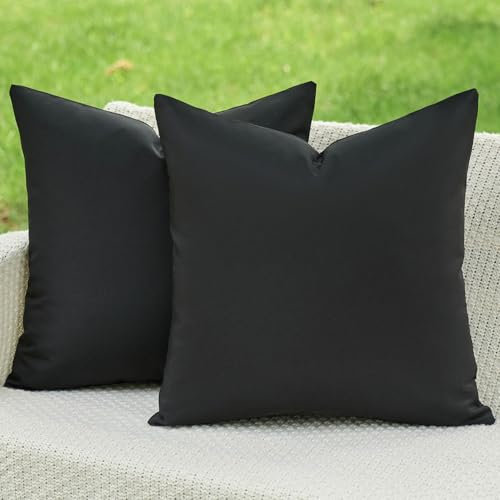 Kiatuniya Outdoor Kissenbezug 40x40 Schwarz Kissen Wetterfest Sofakissen Dekokissen Wasserdicht Kissenhülle Dekorativ Modern Sommer Kissenbezüge für Garten Sofa Balkon Terrasse Deko 2er Set