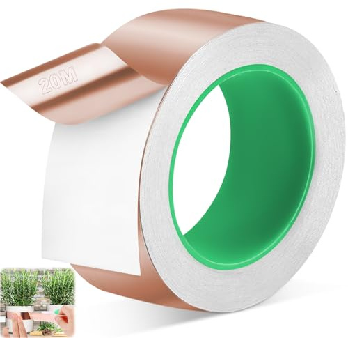 50mmx20m Kupferband Gegen Schnecken, Beidseitig Leitende EMI Folienband, Selbstklebend Abschirmband, Schneckenabwehr Kupfer,Schneckenschutz für Hochbeet Pflanzen,Kupferfolie Klebeband für Erdung Löten