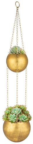 Oairse Übertopf Gold Blumentöpfe Hängend Runde aus Verzinktem Stahl Pflanzkübel in Kugelform Moderne Dekorativen Zink Töpfen Drinnen und Draußen, Durchmesser15.5cm+12cm