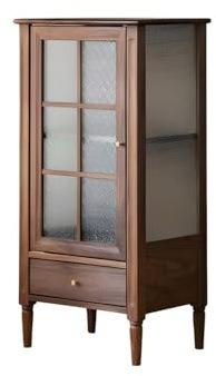 NEBE Weinkühlschrank 55x40x110cm Nussbaum Massivholz Home Wohnzimmer Aufbewahrungstisch, Glastür Aufbewahrungsschrank Antik Stil Weinregal