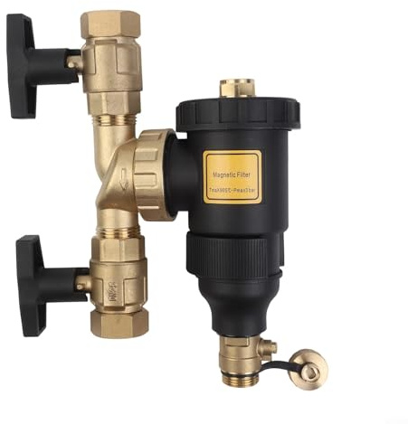 GLFLOW Sludge Separator, Magnetic Separator, Magnetic Central Water Heater Filter With Stainless Steel Mesh For Boiler Sludge And Rust Separation, Black(DN25/1 male valve)
