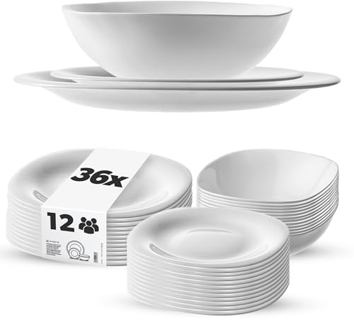 KADAX Geschirrset für 12 Person, 36-tlg, Tafelservice mit Suppenteller, Dessertteller und Speiseteller, Essgeschirr, Geschirr Set, Tellerset (Weiß)