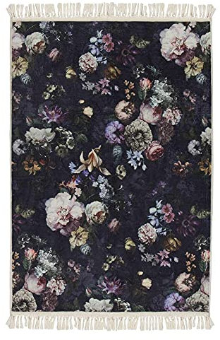 ESSENZA Teppich Fleur Nachtblau Blumen Blüte Fransen Velours, Größe Teppich:60x90 cm