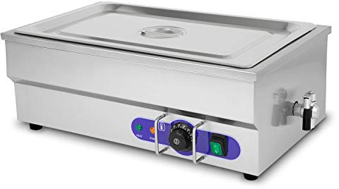 vertes Bain Marie Chauffe Plat électrique Professionnel 1500W en INOX (INCL. 1X 1/1 GN Récipient avec Couvercle pour 2X 14L, Robinet de Vidange, Température 50 à 200°C, Pieds en Caoutchouc)