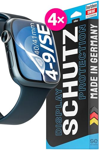 4x se® 3D SCHUTZFOLIE Transparent für Apple Watch 40mm / 41mm ,Selbstheilend, 100% Fingerabdruck & FaceID kompatibel, einfache blasenfreie Installation, Ultra-Klar, Stoß-Kratzfest, aus Deutschland