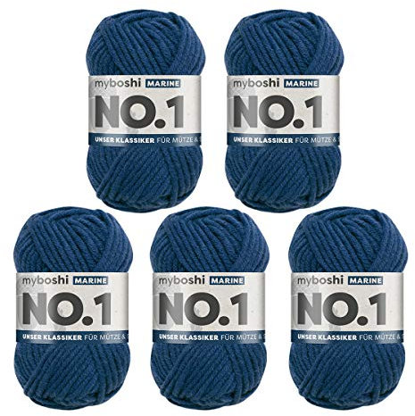 myboshi No.1 Wolle zum Häkeln und Stricken, Schnellstrickgarn, langlebige Mützenwolle, Strickwolle, Häkelwolle, mulesing-frei, 50g, Ll 55m Blau (Marine) 5 Knäuel