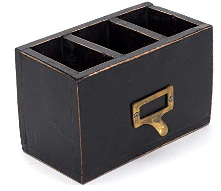 DESIGN DELIGHTS Holz STIFTEHALTER BOX Vintage 19 | Mahagoni, 19x12x10cm (BxHxT) | Stiftebox mit Metallgriff, Stifteköcher, Schreibtischorganizer im shabby Style | Farbe: 09 voodoo - schwarz