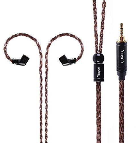 Yinyoo 8 Core Pure Upgraded Copper Earphone Cable, Brown Upgrade 2PIN Detachable Earphone Cable Replacement Earphone Wire 2.5mm for KZ ZSN ZS10 ZSN Pro ZSX AS16 CA4 C12 TRN (C Pin 2.5mm Plug, Brown)