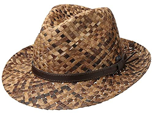 Lipodo Maldives Strohhut Damen/Herren (Kopfhöhe ca. 9,5 cm) - Made in Italy - Strandhut aus Papierstroh - Bogarthut mit Flechtwerk - Fedora mit Garniturband - Frühjahr/Sommer braun XL (60-61 cm)