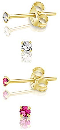 Set di Orecchini Argento 925 Placcati Oro - Orecchini Punto Luce Oro con Brillantini di Cristallo - Orecchini Placcati Oro - Orecchini Piccoli Oro - Orecchini a Lobo - Orecchini Rosa e Diamante