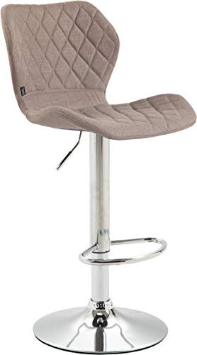 CLP Barhocker Cork Stoff I Thekenhocker Höhenverstellbar I Barstuhl Mit Fußstütze 360° Drehbar I Tresenhocker Mit Trompetenfuß, Farbe:Taupe, Gestell Farbe:Chrom