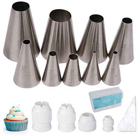 Kasmoire 9 Pcs Round Piping Tip,Macaron Piping Tip,Cake and Cookie Decorating Plain Tube Set
