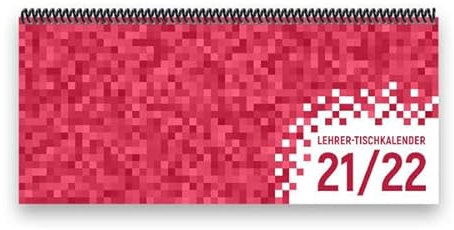 Lehrer-Tischkalender 2021/22 XXL - 1 Woche - 2 Seiten (Juli 2021 - September 2022): 14,5 x 32,5 cm, quer, Pixel, rosa, Bunt-Kalender