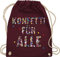 Turnbeutel Rucksack - Karneval & Fasching - Taschen - Konfetti für Alle I - Unisize - Bordeauxrot - beutel köln karnevalsbeutel faschings karnevalsmotiv stoffbeutel kamelle tasche karnevalstasche