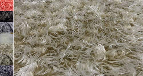 Stoffbook FLOKATI PELZSTOFF MONGOLISCHER ZOTTELFELL Stoff Stoffe (Beige/Weiß)