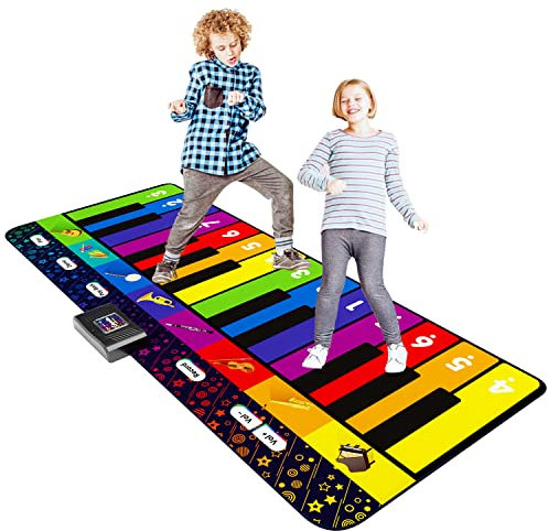 SUNLIN 1,8 m Lange Klaviermatte für Jungen und Mädchen, 24 Tasten, 10 Lieder, 8 Instrumentalklänge, Aufnehmen und Abspielen, Musikspielzeug für Kinder im Alter von 3 4 5 6 7 8 9 Jahren