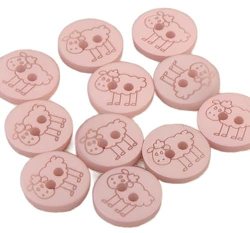 Knöpfe, 2 Löcher, Schaf, 15 mm, Rosa, 6 Stück