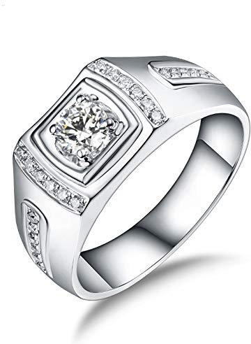 KnSam Herren Ring, Trauring Weißgold Rosegold Goldringe Männer Klassische Einfachheit 18 K Weißgold Hochzeit Ring Für Herren Mann Mit Diamant Weiß Gold Größe 62 (19.7)