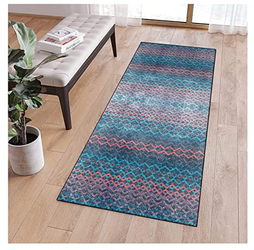 QQrunner Teppich Läufer Flur rutschfest Küche 120x600cm Modern Marokko Bunt Meterware Waschbar Lang Teppichläufer Küchenteppich Schlafzimmer Korridor, Anpassbare Größe, 40-120cm Breit