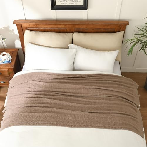 JOOJA Coperta lavorata a maglia rosa cipria rosa cipria per letto matrimoniale, in morbido pile di poliestere, per divano, letto, divano, 152 x 203 cm, rosa antico