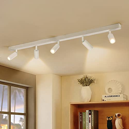 Eofiti Deckenlampe Strahler 5 Flammig Schwenkbar Deckenlampe Spot Weiß Inkl. 5x 3W G9 360LM Warmweiß 3000K Deckenstrahler LED Modern Spotleuchten Spotbalken Küchenlampe für Garderobe Gänge