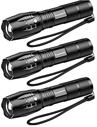 Pocketman LED-Taschenlampe, 1200 Lumen, wasserdicht, mit 5 Modi und einstellbarem Fokus, 3 Stück