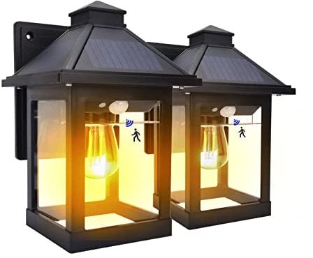 Nodfens 2 Pack Solar Wall Light Outdoor Garden, Solar Security Lights Outdoor Motion Sensor with 3 Modes, IP65 Waterproof Security Lights Outdoor Motion Sensor Solar Powered for Wall Fence Yard Front