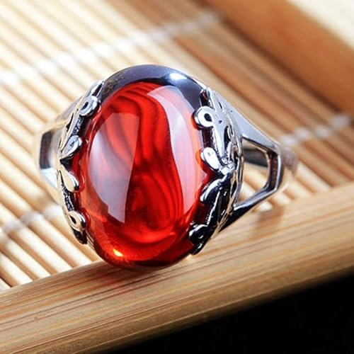 DarryDooly Cellacity Thai Silver 925 Jewelry Gemstones Ring for Women Garnet Yellow Amber Emerald Moonstone Opening adjustable Rings Gifts