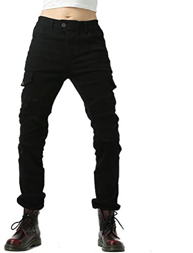 HOMDECR Damen Slim Fit Motorrad Jeans mit Protektoren Knie Und Hüftprotektoren Stretch Slim Fit Denim Motorradhose Cargo Motorradjeans Schutzhose Biker Pants (Black,M)