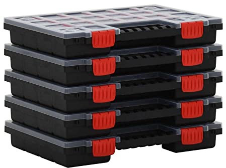 vidaXL 10x Assortment Boxes Tool Organiser Storage Case Tool Container Screw Box Assortment Case with Adjustable Divider 34.5x25x5 cm Polypropylene