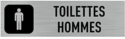 Pictogramme Toilettes Hommes (Q0003). Signalisation Porte - 170 X 50 mm - Autocollant souple ou plaque alu brossé 2mm. - Plaque aluminium brossé - Plaque aluminium brossé -